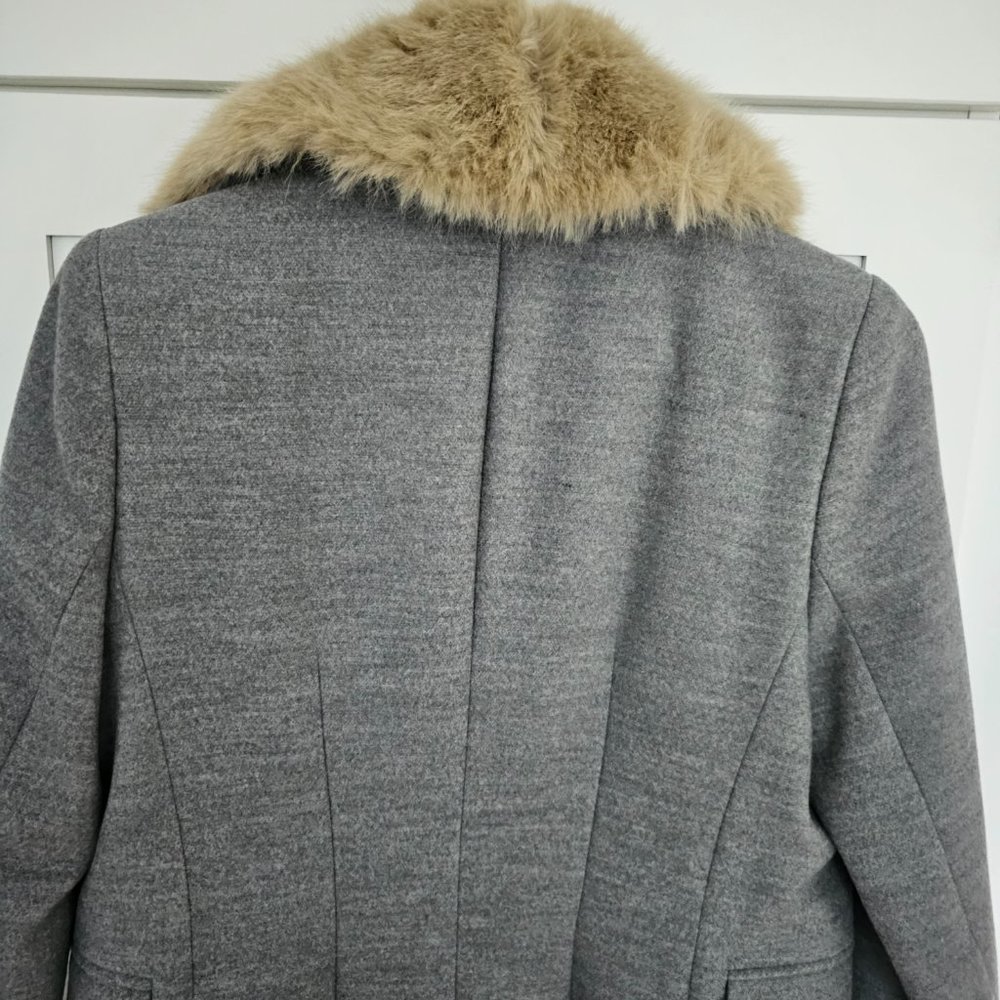 Topshop Grey Double Breasted Nancy Coat w/ Removable Faux Fur Collar 6 Like New - Picture 13 of 16
